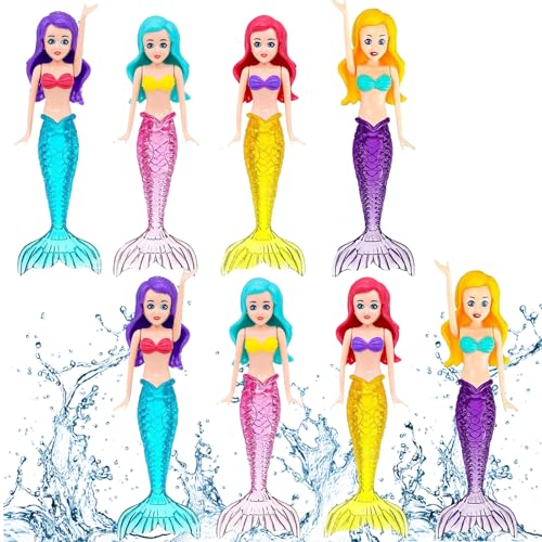 YOUYIKE Tauchspielzeug mit Nachleuchtenden Meerjungfrauen – 8er Set Unterwasser Spielzeug für Schwimmbad, Pool & Badewanne – Familien-Spaß mit Gruppenspielen ab 3 Jahr (Klassische Ausgabe) von YOUYIKE