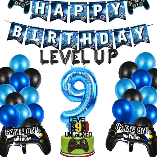 YOUYIKE Videospiel 9. Geburtstag Dekorationen - 32 Stück Luftballon, Cupcake Topper, Gamer Deko für Kinder Thema Party Zubehör von YOUYIKE