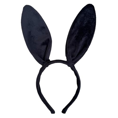 YOWOCAL Haarreif mit Osterhasenohren, elastisches Plüsch-Hasenohr-Haarband für Urlaub, Ostern, Frühling, Geburtstag, Tier, Cosplay, Halloween, Partyzubehör (schwarz) von YOWOCAL