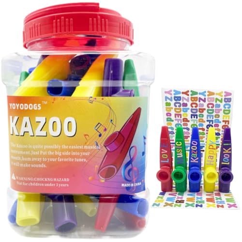 YOYODOGS Kazoo aus Kunststoff, 42 Stück, mit 208 Alphabet-Aufklebern, Spiel, mehrere Farben, Kazoo für Kinder und Erwachsene, Musikinstrumente, Töne für Klassenzimmer, Party, Gastgeschenke, YOYODOGS Kazoo aus Kunststoff, 42 Stück, mit 208 Alphabet-Aufklebern, Spiel, mehrere Farben, Kazoo für Kinder und Erwachsene, Musikinstrumente, Töne für Klassenzimmer, Party, Gastgeschenke, von YOYODOGS