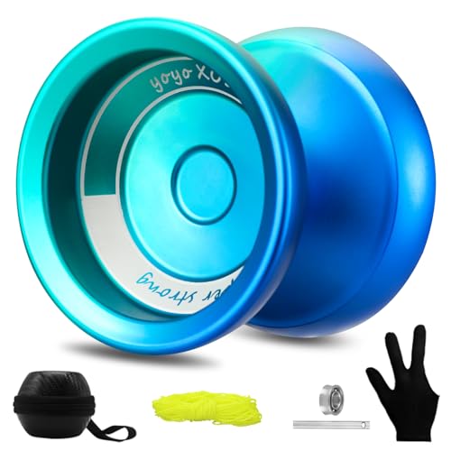 YOYOSTUDIO Yoyo Professional Unresponsive Yoyo for Kids, Fingerspin Yo for Adults Kids Beginners, Metal Trick Yoyos, Pro Yo-Yo with 10 Strings, Case and Gloves Blue and Green von YOYOSTUDIO