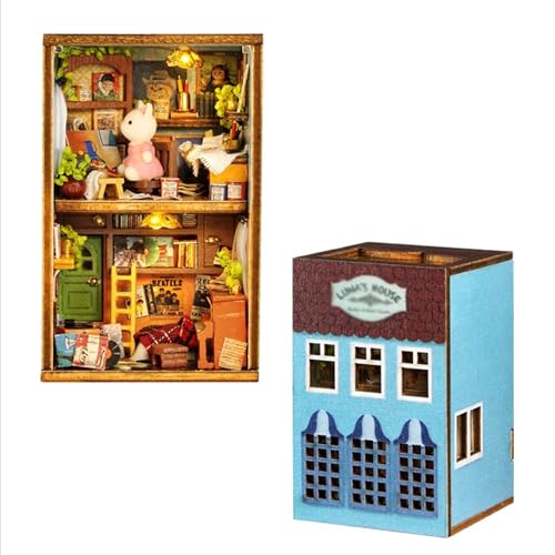 Mini Rabbit Town Wooden Doll House Kit with Furniture, DIY Dollhouse Miniature Kit Furnished，Handmade Craft Sets Miniature Building Town Kits for Women Girls Birthday Gifts 8CM von YOZO