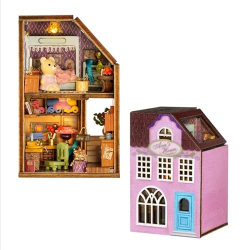 Mini Rabbit Town Wooden Doll House Kit with Furniture, DIY Dollhouse Miniature Kit Furnished，Handmade Craft Sets Miniature Building Town Kits for Women Girls Birthday Gifts 8CM von YOZO