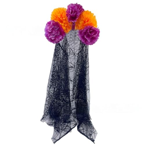 YPREWY Auffälliges Halloween-Kostüm-Zubehör, verstellbares Blumen-Stirnband und weicher schwarzer Umhang, Kopfschmuck für Damen YPREWY Auffälliges Halloween-Kostüm-Zubehör, verstellbares Blumen-Stirnband und weicher schwarzer Umhang, Kopfschmuck für Damen von YPREWY