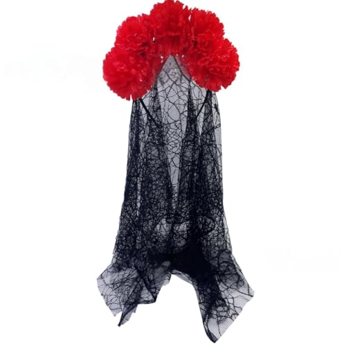YPREWY Auffälliges Halloween-Kostüm-Zubehör, verstellbares Blumen-Stirnband und weicher schwarzer Umhang, Kopfschmuck für Damen YPREWY Auffälliges Halloween-Kostüm-Zubehör, verstellbares Blumen-Stirnband und weicher schwarzer Umhang, Kopfschmuck für Damen von YPREWY