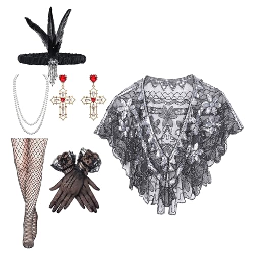 YPREWY Elegantes 20er-Jahre-Party-Outfit-Set mit Pailletten-Abendschal, Kopfbedeckung und Flapper-Accessoires für Damen YPREWY Elegantes 20er-Jahre-Party-Outfit-Set mit Pailletten-Abendschal, Kopfbedeckung und Flapper-Accessoires für Damen von YPREWY
