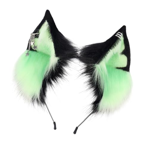 YPREWY Realistisches Katzenohr-Haarband, handgefertigt, Plüsch-Haarspange für Cosplay-Kostüm, grün-blau, Plüsch-Katzenohren, Haar-Accessoire von YPREWY