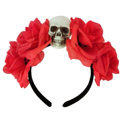 YPREWY Rose Hexe Kostüm Haarreifen Dunkle Blume Schädel Haarstyling für Live Show Stirnband Karneval von YPREWY