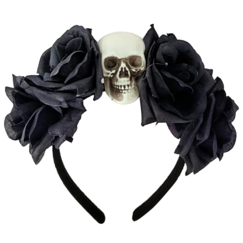 YPREWY Rose Hexe Kostüm Haarreifen Dunkle Blume Schädel Haarstyling für Live Show Stirnband Karneval von YPREWY