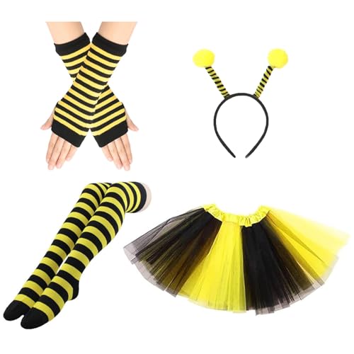 Kostüm Damen Biene Fasching: 4 Stücke Warm Bienen Kostüme Tiere Fastnacht Kostüms mit Haarreif Strümpfe Tüllrock Handschuhe für Erwachsene Kinder Frauen Mädchen Kostüm Damen Biene Fasching: 4 Stücke Warm Bienen Kostüme Tiere Fastnacht Kostüms mit Haarreif Strümpfe Tüllrock Handschuhe für Erwachsene Kinder Frauen Mädchen von YQBFB