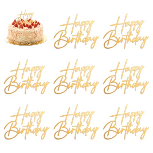 10 Stück goldene Kuchendekoration "Happy Birthday", Acryl-Kuchendekorationen für Geburtstagsparty, Kuchen, Dessert 10 Stück goldene Kuchendekoration "Happy Birthday", Acryl-Kuchendekorationen für Geburtstagsparty, Kuchen, Dessert von YQQYG