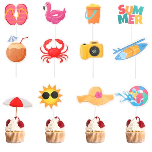 Hawaiianische Kuchendekorationen, Pool-Party, Cupcake-Topper, Strand-Thema, Cupcake-Topper, Geburtstagsparty, Kuchendekorationen, Zubehör, 36 Stück Hawaiianische Kuchendekorationen, Pool-Party, Cupcake-Topper, Strand-Thema, Cupcake-Topper, Geburtstagsparty, Kuchendekorationen, Zubehör, 36 Stück von YQQYG