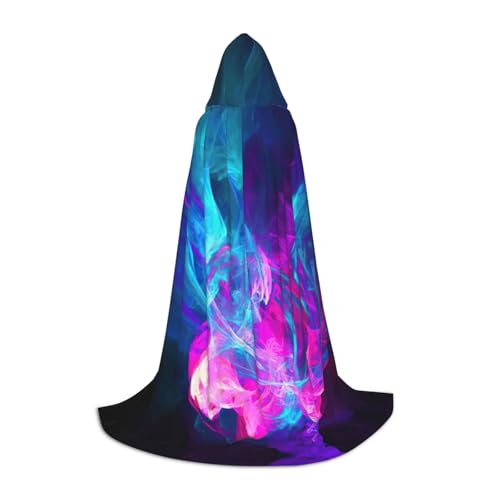 YQTGBCED Blauer und roter Kapuzenumhang mit Feuerdruck für Halloween, Renaissance-Stil, perfekt für Rollenspiele und Partys von YQTGBCED