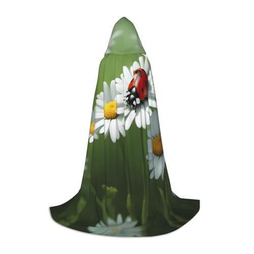 YQTGBCED Kapuzenumhang mit Marienkäfer auf Gänseblümchen, für Halloween, Renaissance-Stil, perfekt für Rollenspiele und Partys von YQTGBCED