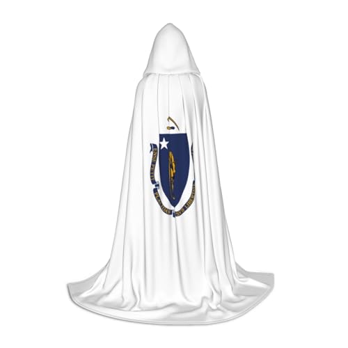 YQTGBCED Kapuzenumhang mit Massachusetts Staatsflagge, für Halloween, Renaissance-Stil, perfekt für Rollenspiele und Partys von YQTGBCED