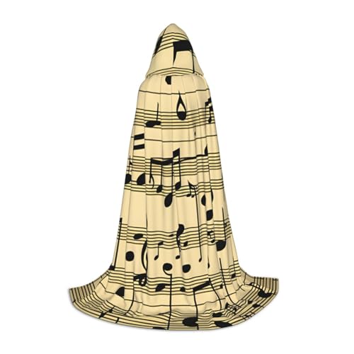 YQTGBCED Kapuzenumhang mit Musiknoten für Halloween, Renaissance-Stil, perfekt für Rollenspiele und Partys von YQTGBCED