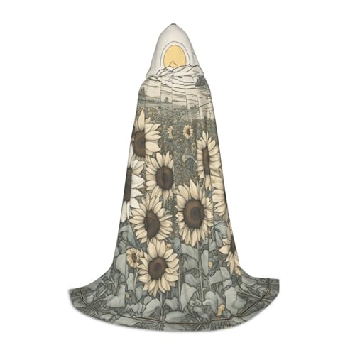YQTGBCED Kapuzenumhang mit Sonnenblumen-Aufdruck für Halloween, Renaissance-Stil, perfekt für Rollenspiele und Partys von YQTGBCED