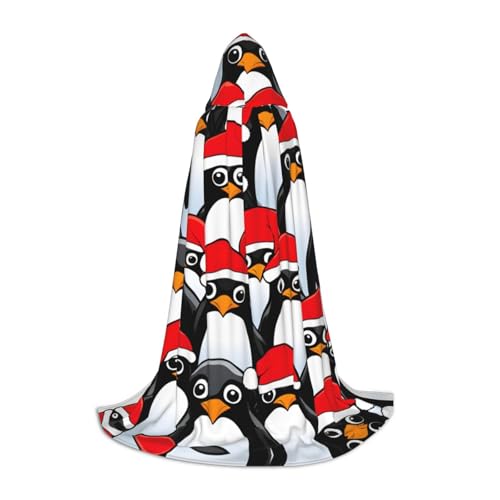 YQTGBCED Kapuzenumhang mit Weihnachts-Pinguin-Aufdruck für Halloween, Renaissance-Stil, perfekt für Rollenspiele und Partys von YQTGBCED