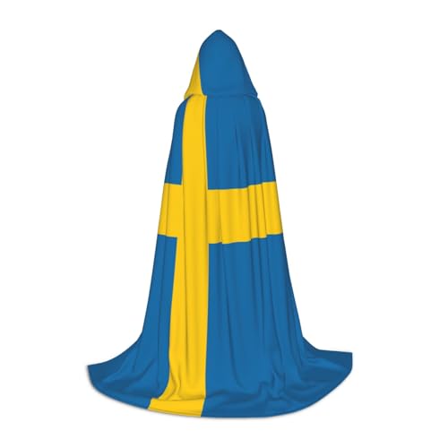 YQTGBCED Kapuzenumhang mit schwedischer Flagge, für Halloween, Renaissance-Stil, perfekt für Rollenspiele und Partys von YQTGBCED