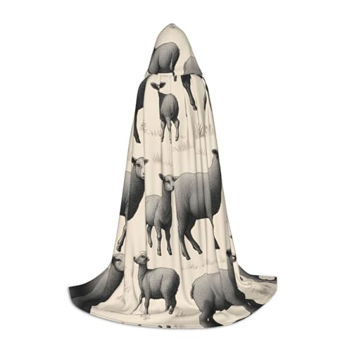 YQTGBCED Kapuzenumhang mit süßem Schaf-Lamm-Aufdruck für Halloween, Renaissance-Stil, perfekt für Rollenspiele und Partys von YQTGBCED