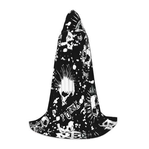 YQTGBCED Weißer Punk-Totenkopf-Umhang mit Kapuze für Halloween, Renaissance-Stil, perfekt für Rollenspiele und Partys von YQTGBCED