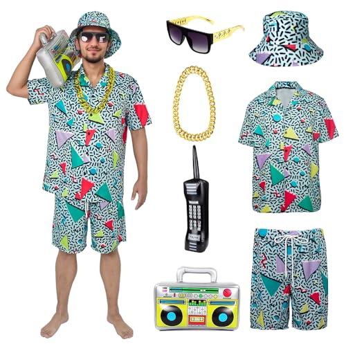YQVGFBY 80er 90er Jahre Outfit Herren Retro Shirts und Shorts Set, Hip-Hop Strand T-Shirts und Shorts, Jogginganzüge, Badass-Kostüme, Faschingskostüme, Karnevalskostüme (Grün, S) von YQVGFBY