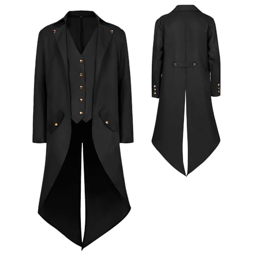 YQVGFBY Herren Gothic Steampunk Frack Mantel Männer,Mittelalter Viktorianischen Vintage Jacke Uniform Lange Smoking,Renaissance Piraten Vampir Party Cosplay Kostüme for Erwachsene Herren (Schwarz, M) YQVGFBY Herren Gothic Steampunk Frack Mantel Männer,Mittelalter Viktorianischen Vintage Jacke Uniform Lange Smoking,Renaissance Piraten Vampir Party Cosplay Kostüme for Erwachsene Herren (Schwarz, M) von YQVGFBY