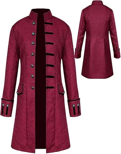 YQVGFBY Mittelalterkleidung Steampunk Mantel Halloween Cosplay Kostüme Frack Steampunk Gothic Mittelalter Uniform (Rot, XXL) von YQVGFBY