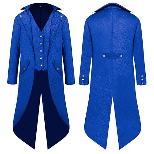 YQVGFBY Steampunk Mantel Frack Herren,Mittelalter Kleidung Zauberer Kostüm Piraten Mantel Herren,Halloween Renaissance Piraten Vampir Party Cosplay Kostüme for Erwachsene (Blau, M) von YQVGFBY