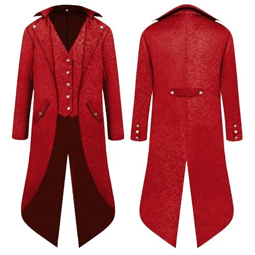 YQVGFBY Steampunk Mantel Frack Herren,Mittelalter Kleidung Zauberer Kostüm Piraten Mantel Herren,Halloween Renaissance Piraten Vampir Party Cosplay Kostüme for Erwachsene (Rot, M) von YQVGFBY