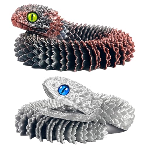 YQYCE 2 Stück 3D Schlange Spielzeug, 25.5 cm Bewegliche 3D Gedruckte Tiere, 3D Tiere Schlangen, Ideal Für Dekoration Und Spiel von YQYCE