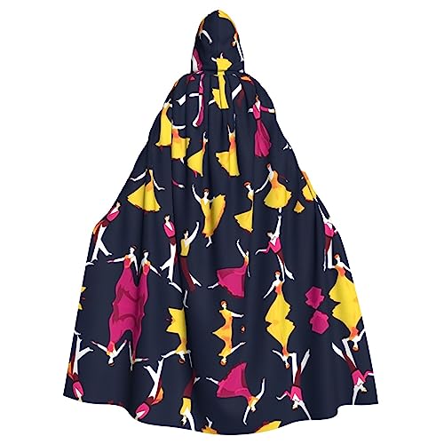 Ballroom Dance Small Pattern Print Uni Hooded Cloak Hooded Robe, Witch Vampire Wizard Robe for Halloween Cosplay Costumes von YQxwJL