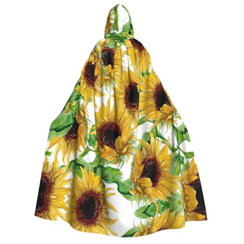 Langer Kapuzenumhang mit gelbem Sonnenblumen-Aufdruck, Uni, mit Kapuze, Halloween, Weihnachten, Kostüme, Party-Umhang von YQxwJL