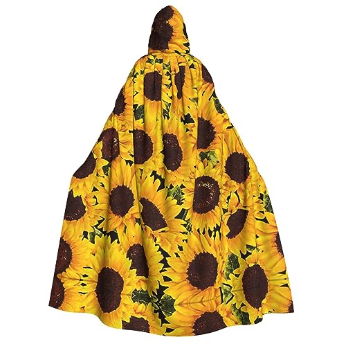 Langer Kapuzenumhang mit gelbem Sonnenblumen-Aufdruck, Uni, mit Kapuze, Halloween, Weihnachten, Kostüme, Party-Umhang von YQxwJL