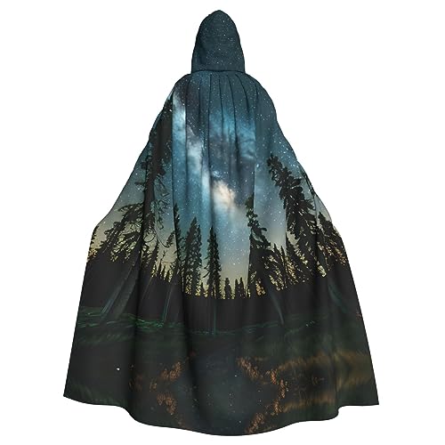 Nachthimmel mit Bäumen-Aufdruck, Uni, Kapuzenmantel, Hexen-Vampir-Zauberer-Robe für Halloween, Cosplay-Kostüme von YQxwJL