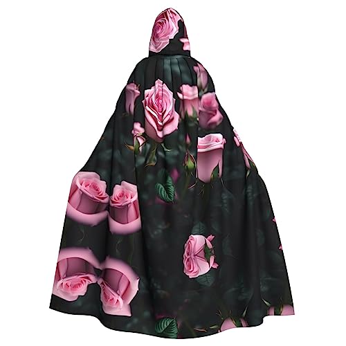 Pinks Uni Kapuzenumhang mit Rosenmuster, Hexen-Vampir-Zauberer-Robe für Halloween, Cosplay-Kostüme von YQxwJL
