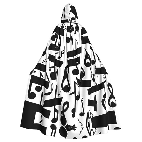 Schwarzer Uni-Kapuzenmantel mit Musiknoten-Druck, Hexen-Vampir-Zauberer-Robe für Halloween, Cosplay-Kostüme von YQxwJL