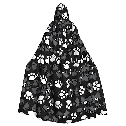Schwarzer und weißer Pfotenabdruck-Umhang mit Kapuze, Hexen-Vampir-Zauberer-Robe für Halloween, Cosplay-Kostüme von YQxwJL