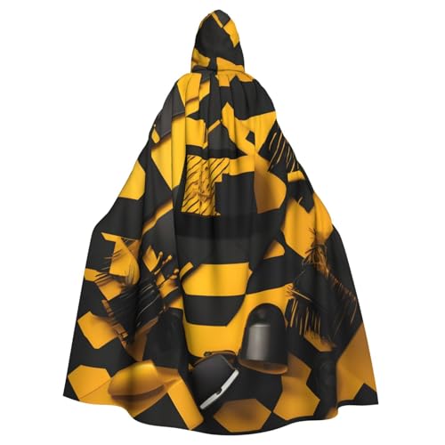 Senfgelber und schwarzer Druck Karneval Umhang Robe Umhang Zauberer Kapuzenumhang für Erwachsene Halloween Cosplay Kostüme von YQxwJL