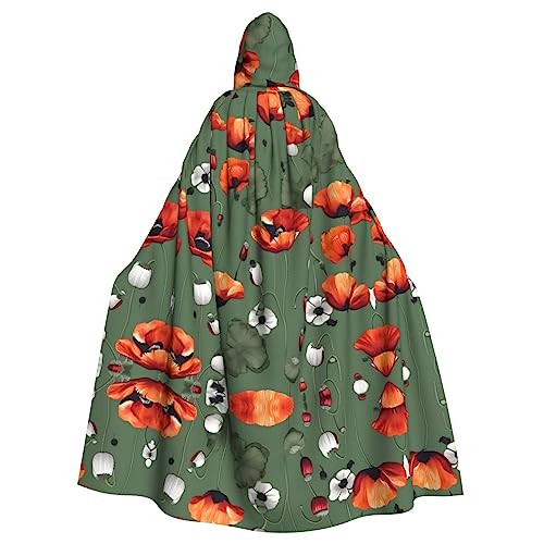 Uni-Kapuzenumhang mit Mohnblumen-Druck, Hexe, Vampir, Hexe, Zauberer, für Halloween-Kostüme von YQxwJL