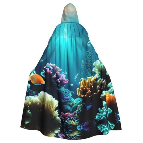 Unterwasserlandschaft Druck Uni Kapuzenumhang Kapuzenmantel Hexe Vampir Zauberer Robe für Halloween Cosplay Kostüme von YQxwJL