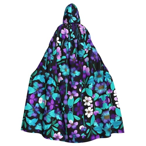 Violetter und blaugrüner Blumendruck, Uni-Kapuzenmantel, Hexen-Vampir-Zauberer-Robe für Halloween, Cosplay-Kostüme von YQxwJL