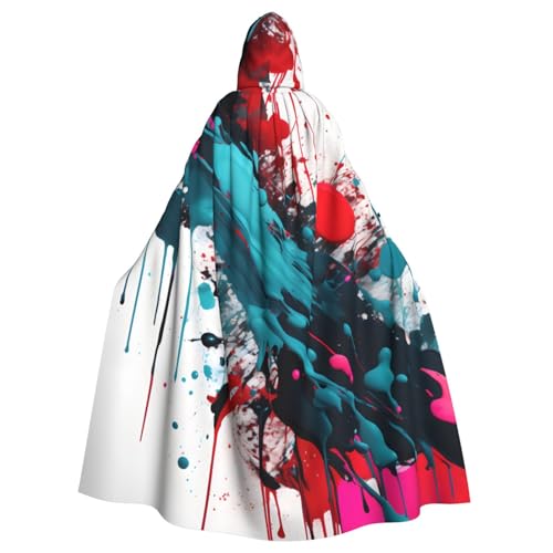 YQxwJL Abstrakter Farbspritzer-Druck, Karneval, Umhang, Zauberer, Kapuzenumhang, für Erwachsene, Halloween, Cosplay-Kostüme von YQxwJL