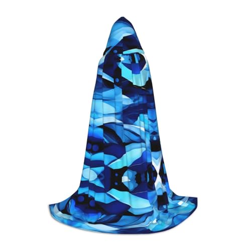 YQxwJL Abstrakter blauer bedruckter Kapuzenumhang, Uni-Kapuzenumhang, Hexenumhang, Vampir Umhang für Halloween-Kostüme und Cosplay von YQxwJL