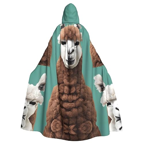 YQxwJL Alpaka-Llama-Druck, Uni, Kapuzenmantel, Hexen-Vampir-Zauberer-Robe für Halloween, Cosplay-Kostüme von YQxwJL