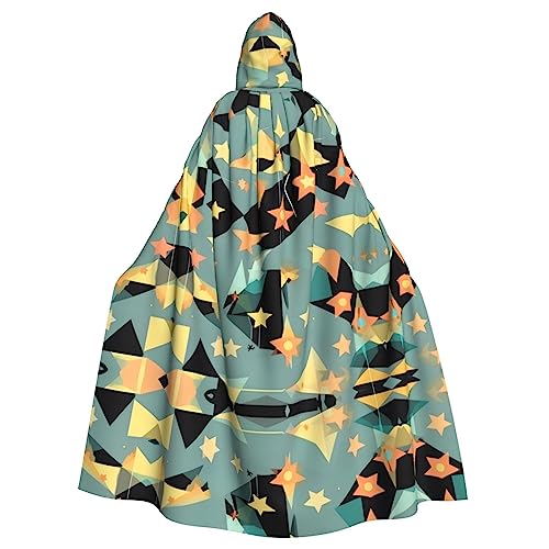 YQxwJL Atomic Stars Retro Muster Druck Wikinger Kapuzenumhang Mittelalter Schwarz Umhang mit Kapuze Halloween Renaissance Umhang Kostüm von YQxwJL
