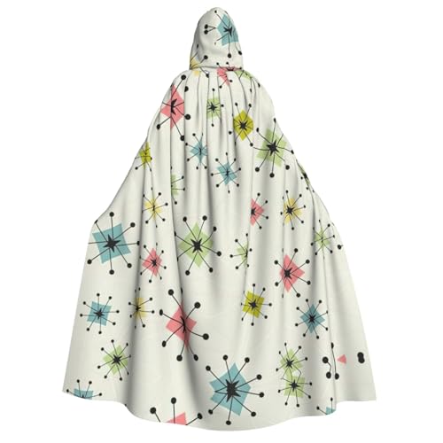 YQxwJL Atomic Stars Retro Muster Print Long Hooded Cape Uni Hooded Halloween Christmas Cloak Costumes Party Cape Dress Up von YQxwJL