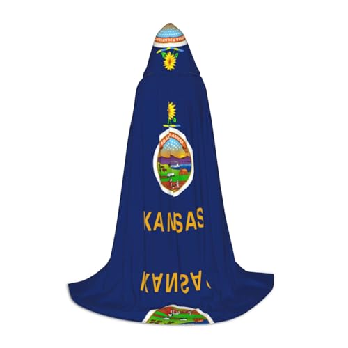 YQxwJL Bedruckter Kapuzenumhang mit Flagge des Bundesstaates Kansas, Uni-Kapuzenumhang, Hexenumhang, Vampir Umhang für Halloween- und Cosplay-Kostüme von YQxwJL