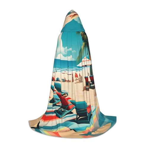 YQxwJL Bedruckter Kapuzenumhang mit Kapuze und Strandlandschaften, Uni Cape, Hexenumhang, Vampir Umhang für Halloween-Kostüme und Cosplay von YQxwJL
