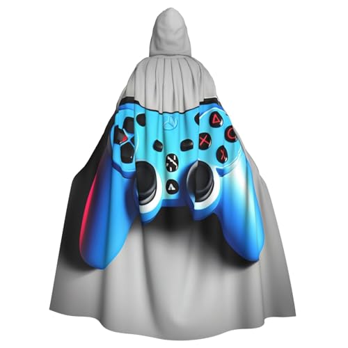 YQxwJL Blauer Game-Controller-Druck, Uni, Kapuzenmantel, Hexen-Vampir-Zauberer-Robe für Halloween, Cosplay-Kostüme von YQxwJL
